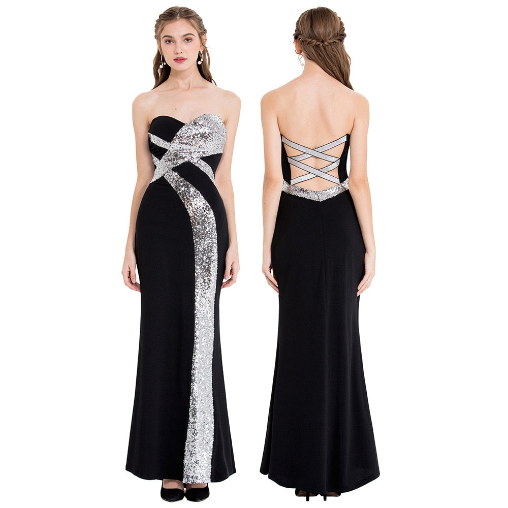 Angel-fashions Women's Strapless Sweetheart Neck Criss-Cross Classic Mermaid image 0