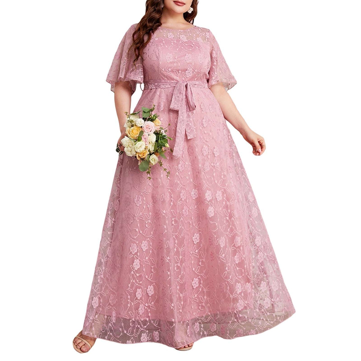Women'S Plus Size Dress V-Neck Sleeveless Floral Print Maxi Dress With Be