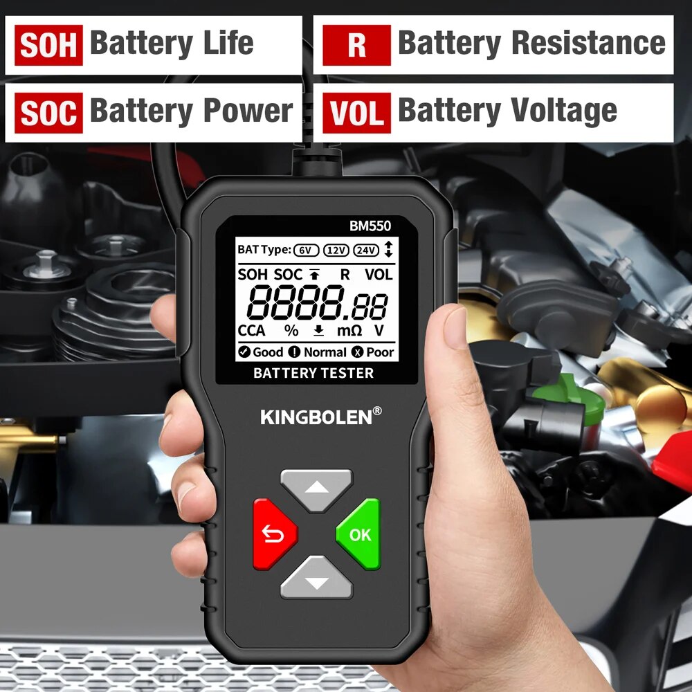 KINGBOLEN BM550 Car Battery Tester 6V 12V 24V 100-2000 CCA Battery System Detec