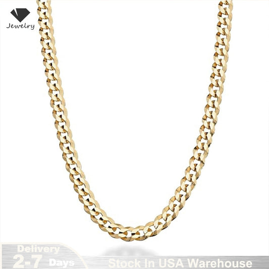 18K Gold Plated 5mm Curb Cuban Link Chain Necklace High Polished 925 Sterling S