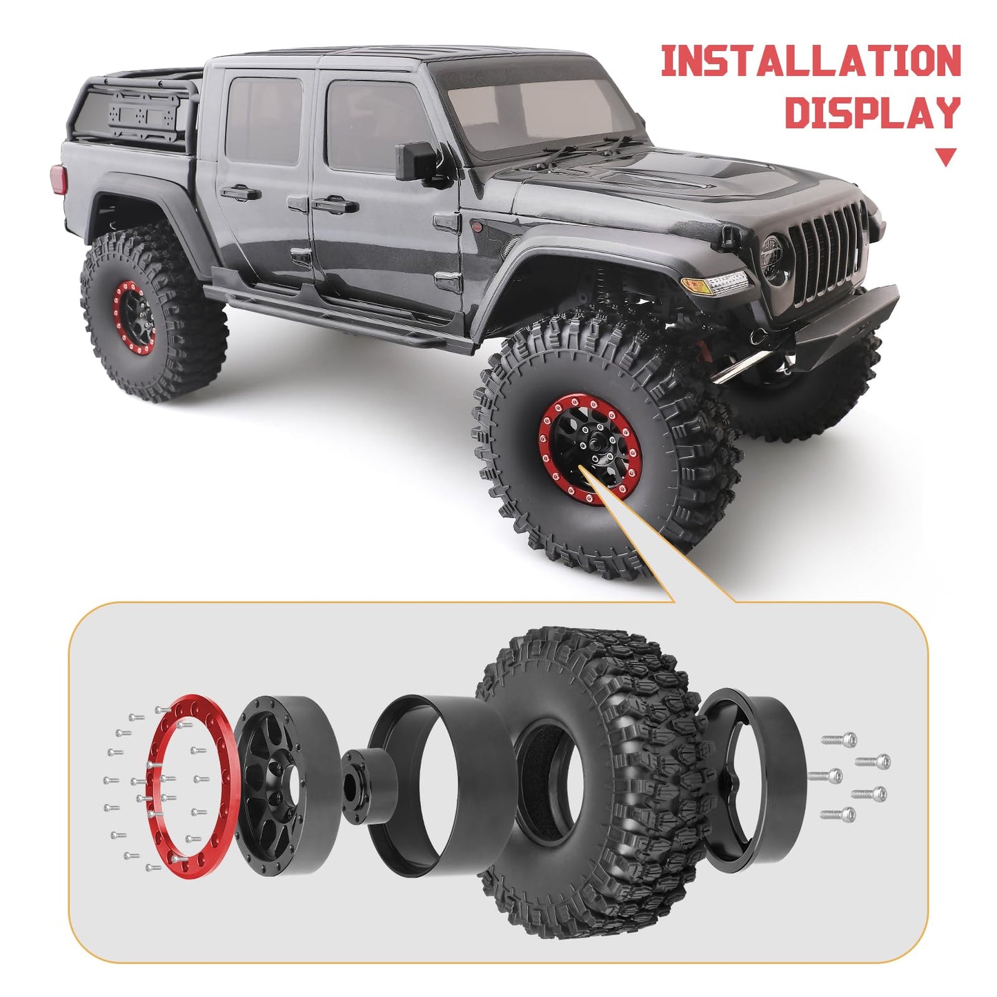 4pcs Hobbypark 1.9 Inch Beadlock Wheels and Tires Set for 1/10 Scale RC Crawler image 17