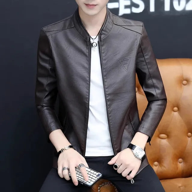 Men's Biker Leather Jacket 2023 Autumn Men's Fashion Trend Decorative Motorcycl