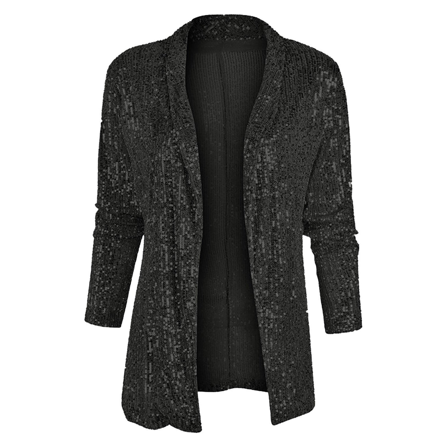 Women Sequin Suit Long Sleeve Lapel Solid Color Blazer Coat Casual Office Lad