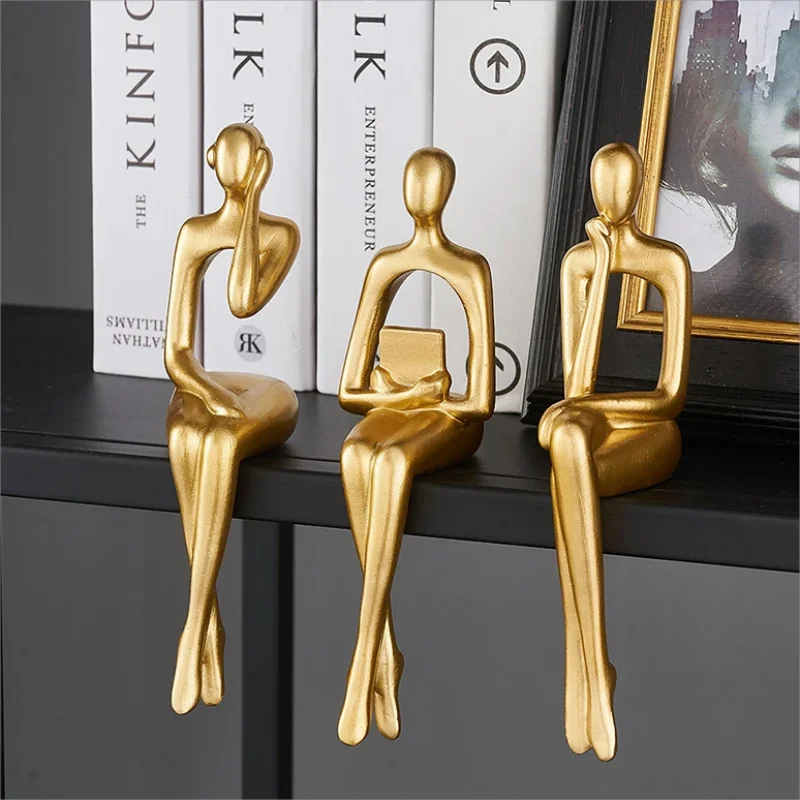 3PCS Resin Abstract Figure Ornaments Modern Creative Thinker Statue Living Room image 5