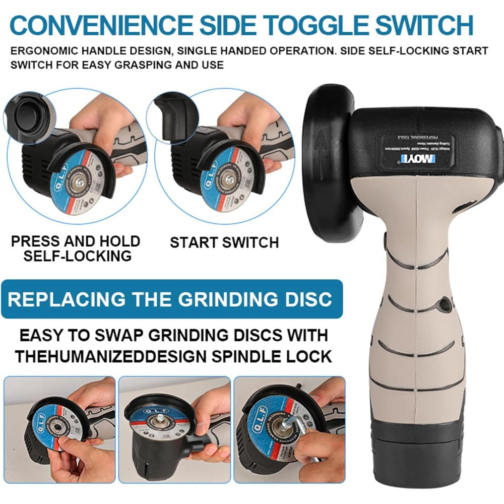 Cordless Brush Angle Grinder Kit,19500Rpm Mini Electric Angle Grinding Tool Wit