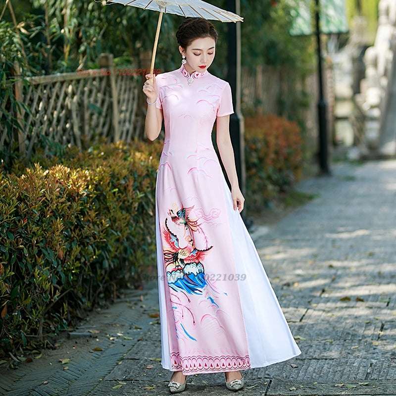 2024 vietnam aodai dress traditional chinese improved qipao national phoenix pr