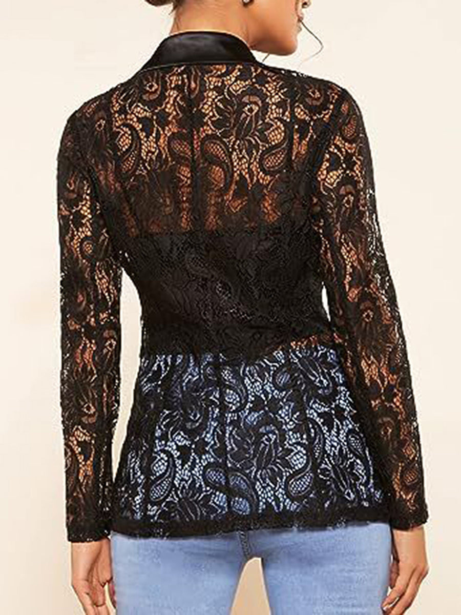 Women s Fashion Blazer Solid Color Open Front Lapel Long Sleeve Elegant Jacket image 5