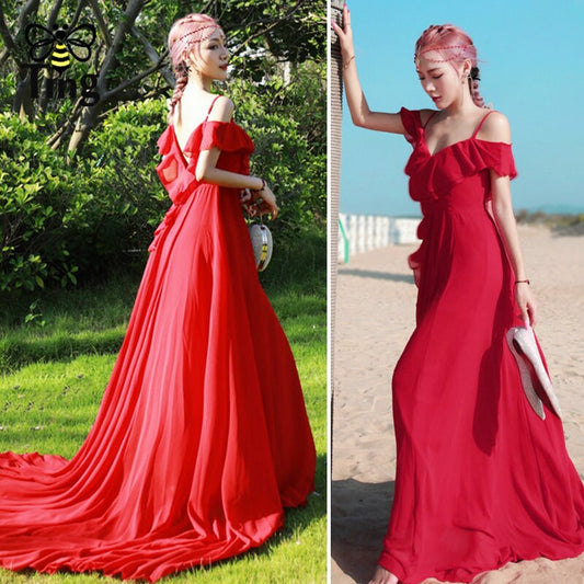 Tingfly Bohemian Floor Length Long Chiffon Summer Dress Luxury Party Dinner