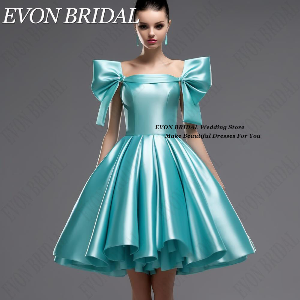 EVON BRIDAL Lake Blue Satin Homecoming Dresses Teen 2024 A-Line Knee-Length