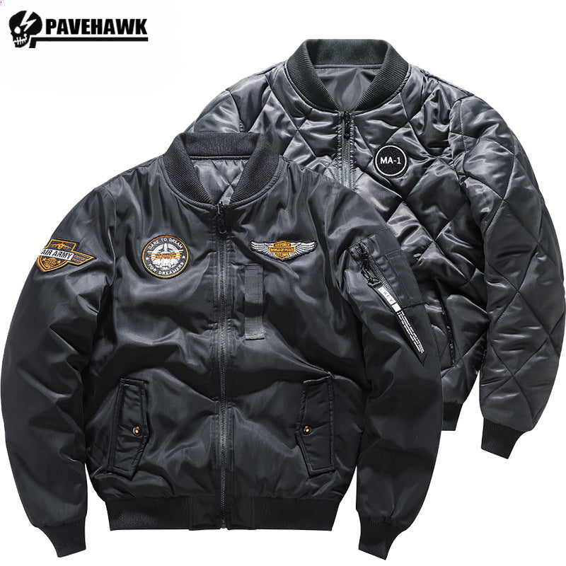 Air Force MA1 Pilot Cotton Jacket Men's Double Sided Letter Embroidery Thicken Bo