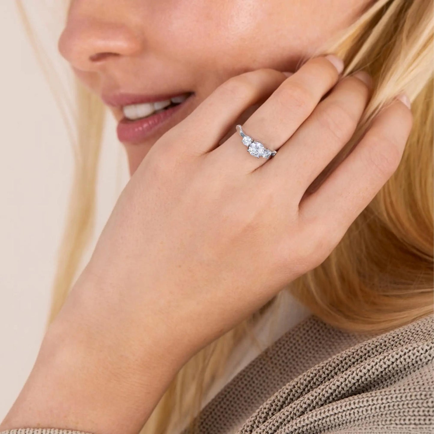 ATTAGEMS Three Round Cut Moissanite Rings S925 Sterling Silver 18K Gold Plated image 6