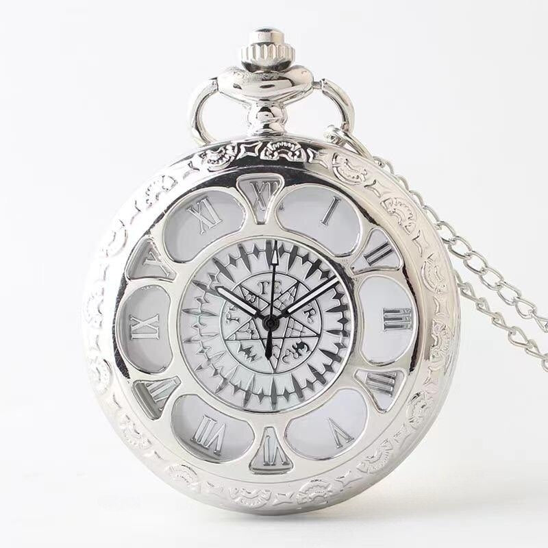 Creative silvery engraved hollow quartz pocket watch with Arabic numerals vinta image 6