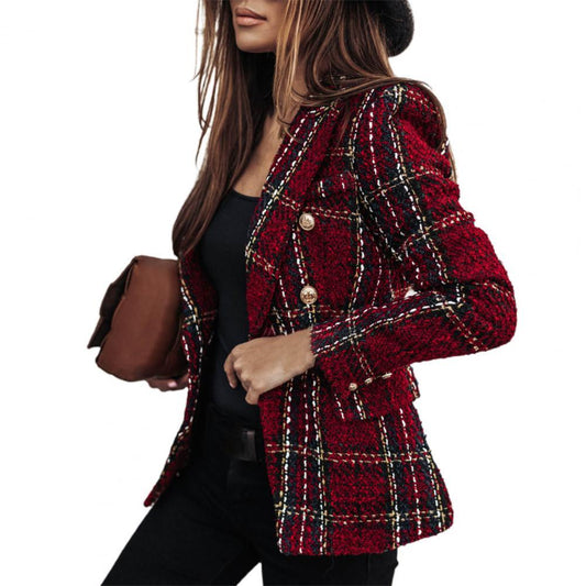 Double-breasted Lady Blazer Long Sleeve Woolen Modern Design Winter Lady Coat f