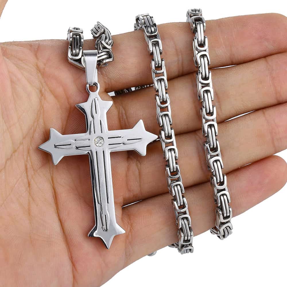 Cross Pendant Necklaces for Mentainless Steel G Color Black Silver color B