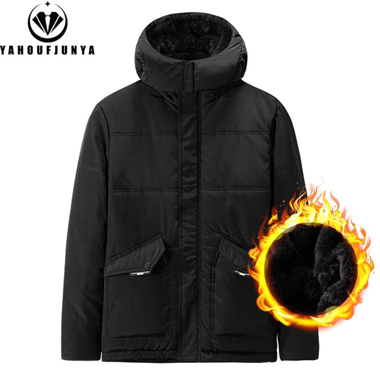2024 Winter Men Outdoor Windproof Warm Solid Hooded Parka Jacket Men Waterproof