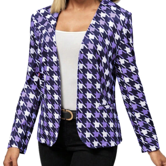 Ladies V Neck Long Sleeve Printed Suit Jacket Fashion Cardigan Top Casual Winte