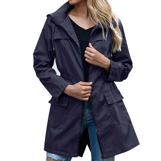 Women Hooded Waist Jacekt Coat Zipper Rainproof Windbreaker Outdoor Coat Mounta