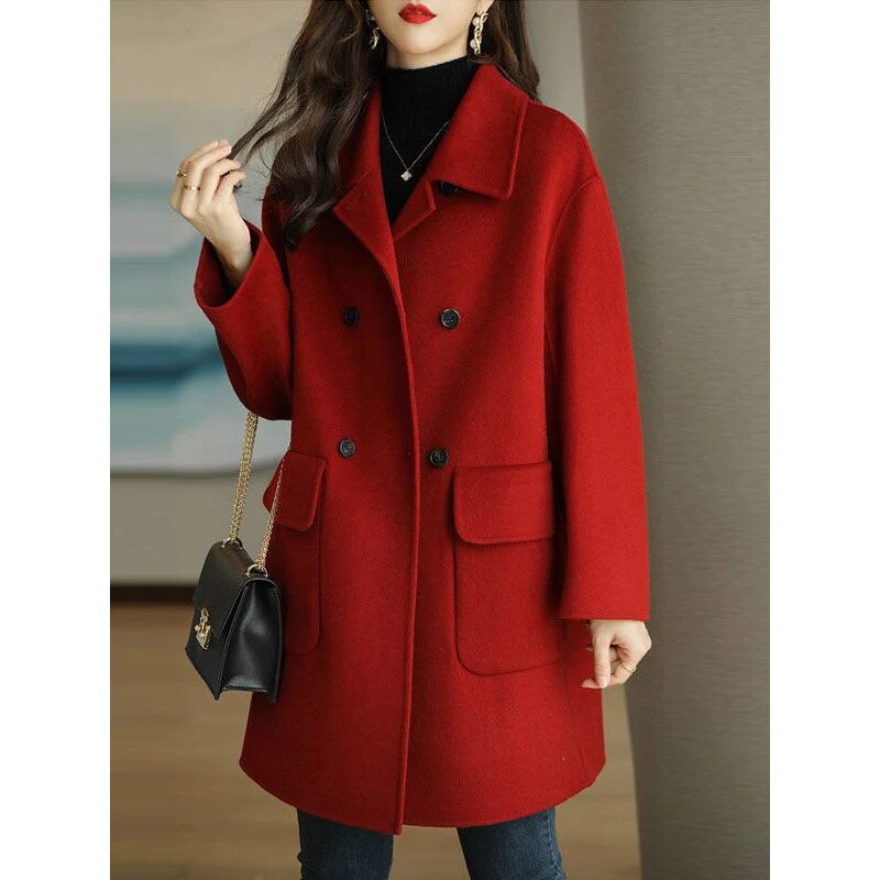 Woolen Coat Women Autumn and Winter 2023 New Mid length Knee Over Oat Color K