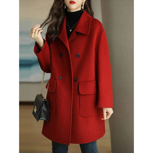 Woolen Coat Women Autumn and Winter 2023 New Mid length Knee Over Oat Color K