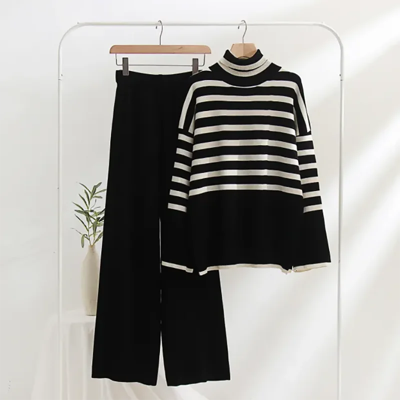 Womenweater Pant Set Casual Pullovers Suits Autumn Winter Knitted Loose Long