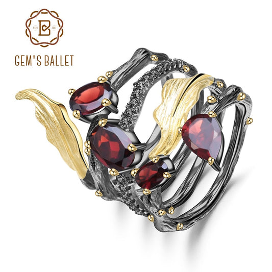 GEM'S BALLET 2.75Ct Natural Red Garnet Gemstone Foldableer Ring 925 Sterling Sli