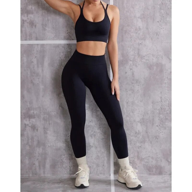 Womeneamless Yoga Set Fitness Stretchy Suit High Waist Butt Lift Leggings Han