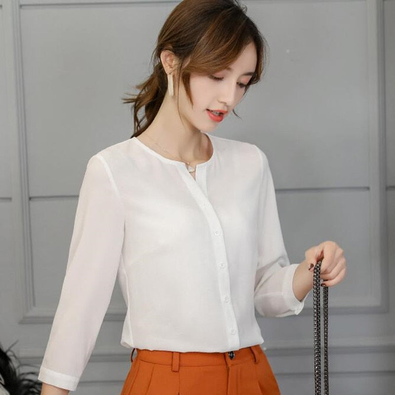 Womenlim Thin Chiffon Shirt Female Spring Summer Pure Color Fashion Leisure
