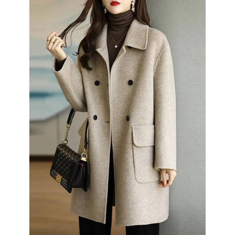 Woolen Coat Women Autumn and Winter 2023 New Mid length Knee Over Oat Color K