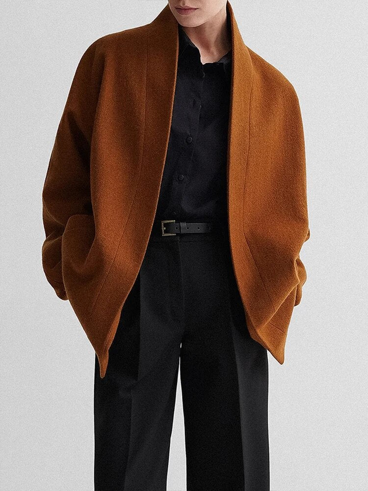 Women Plus Size Coat Loose V Neck Plain Urban Mid-long Long Sleeve Jacket Vin