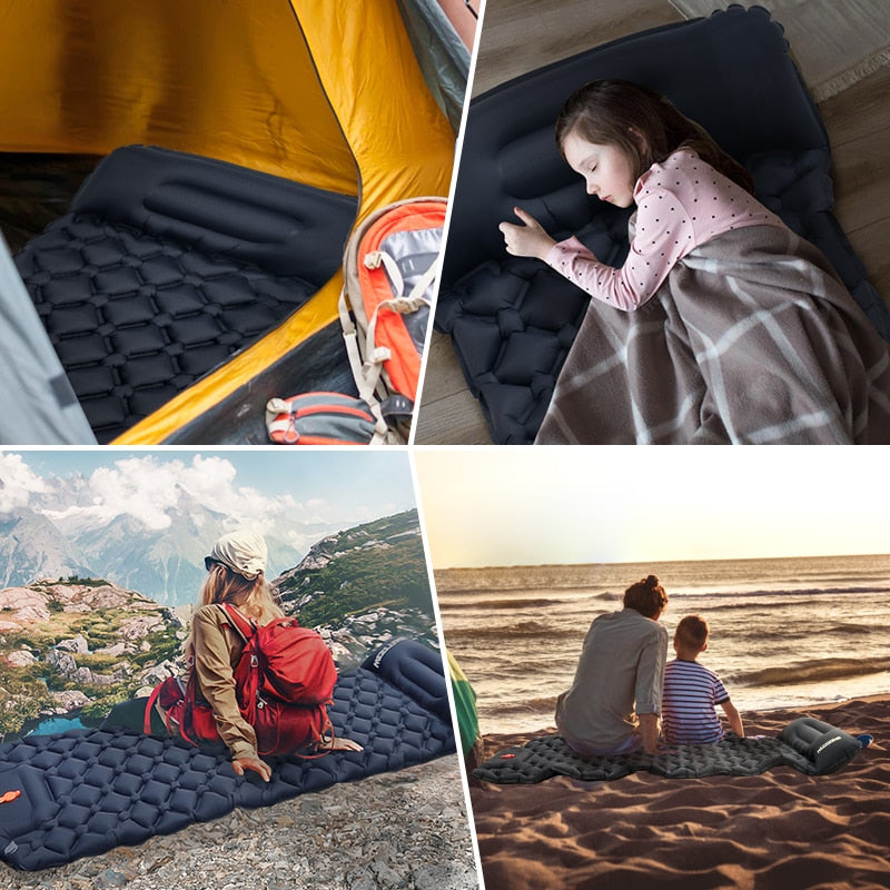 Outdoor Sleeping Pad Camping Inflatable Mattress Built-in Pump Ultralight Air C image 13