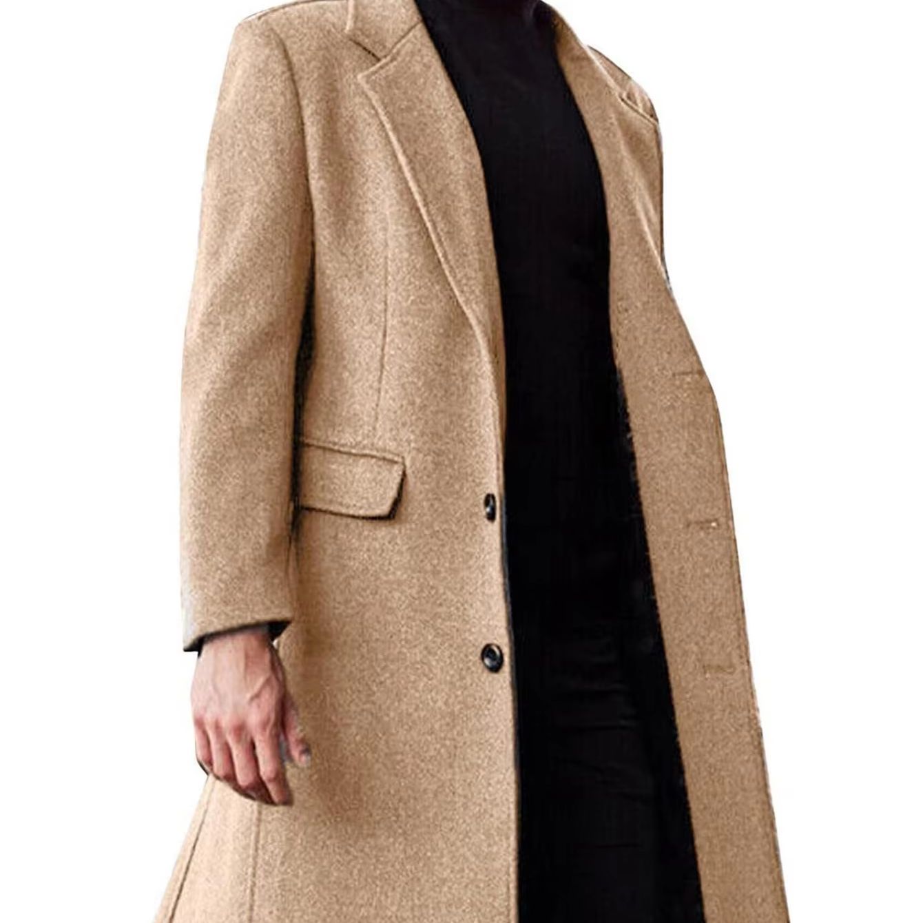 Men's British Style Long Wool Coat Classic Autumn Winter Trench Coat