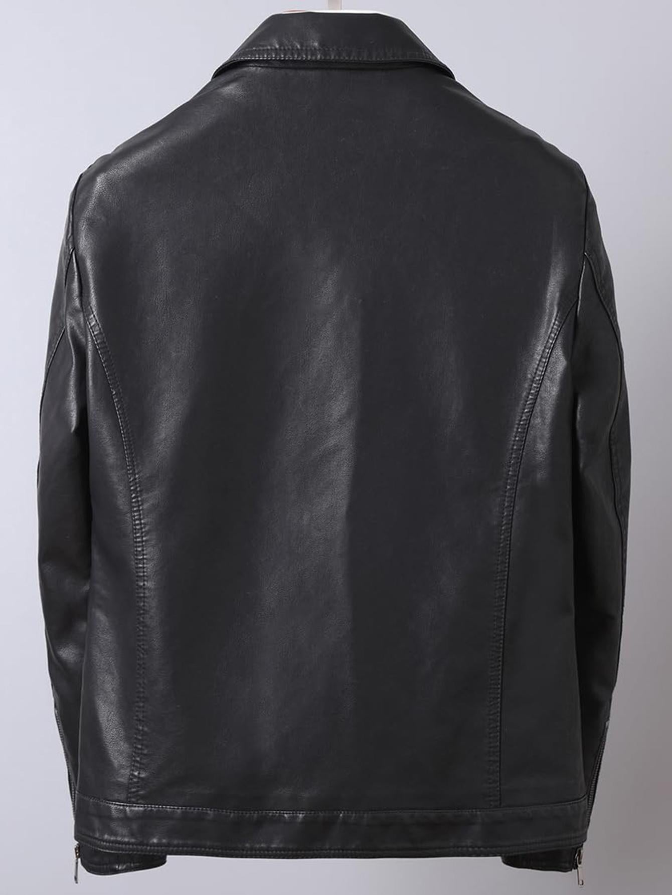 Men's Slim Fit Leather Biker Jacket Fleece Lined Thick Warm Coat for Spring Aut image 5