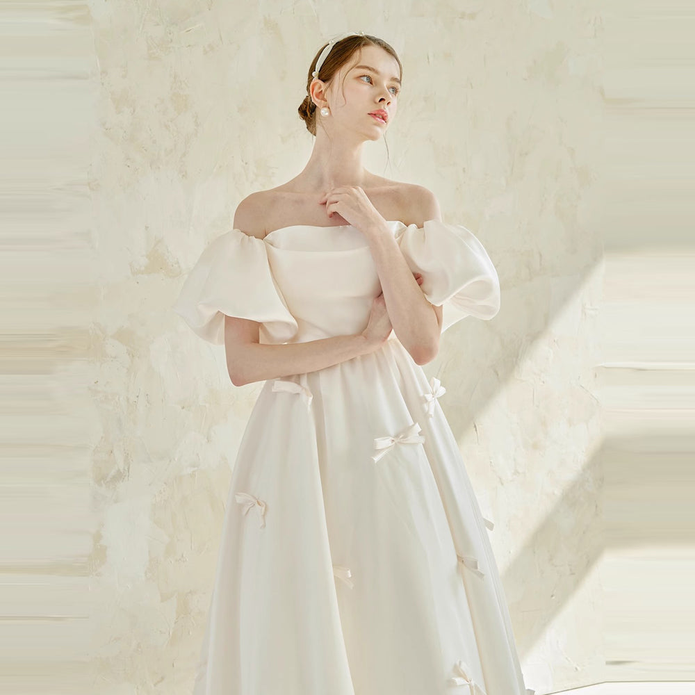 Wedding Dress Women Off the Shoulder Long Bridesmaid Prom Dress White Wedding P