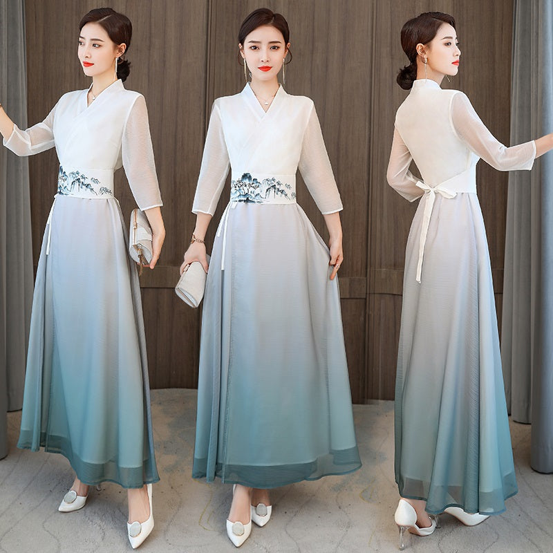 Ao Dai Dress 2020 Summer New Vietnam Dress Women Elegant Cheongsam Folk Chinese