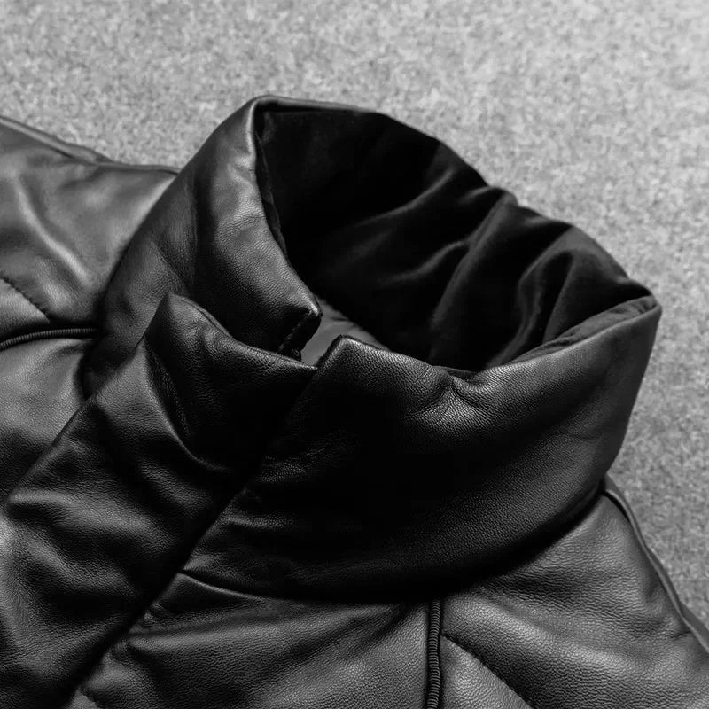 Sheepskin Jacket Top Layer Down Cotton Winter Warm Coat Stand Collar Real Leat image 6