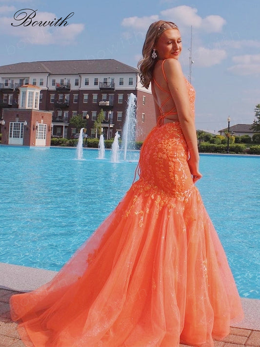 Bowith Formal Evening Dresses Prom Dresses Mermaid Dress for Women Applique Par