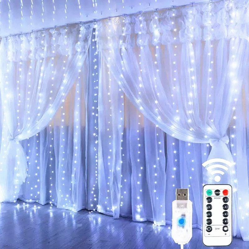 LED Curtain String Lights Christmas Garland Decor Fairy Light 8 Modes USB Remot