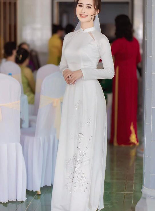 Vietnam Ao dai Cheongsam Wedding Dress Women White Stage Include Pants