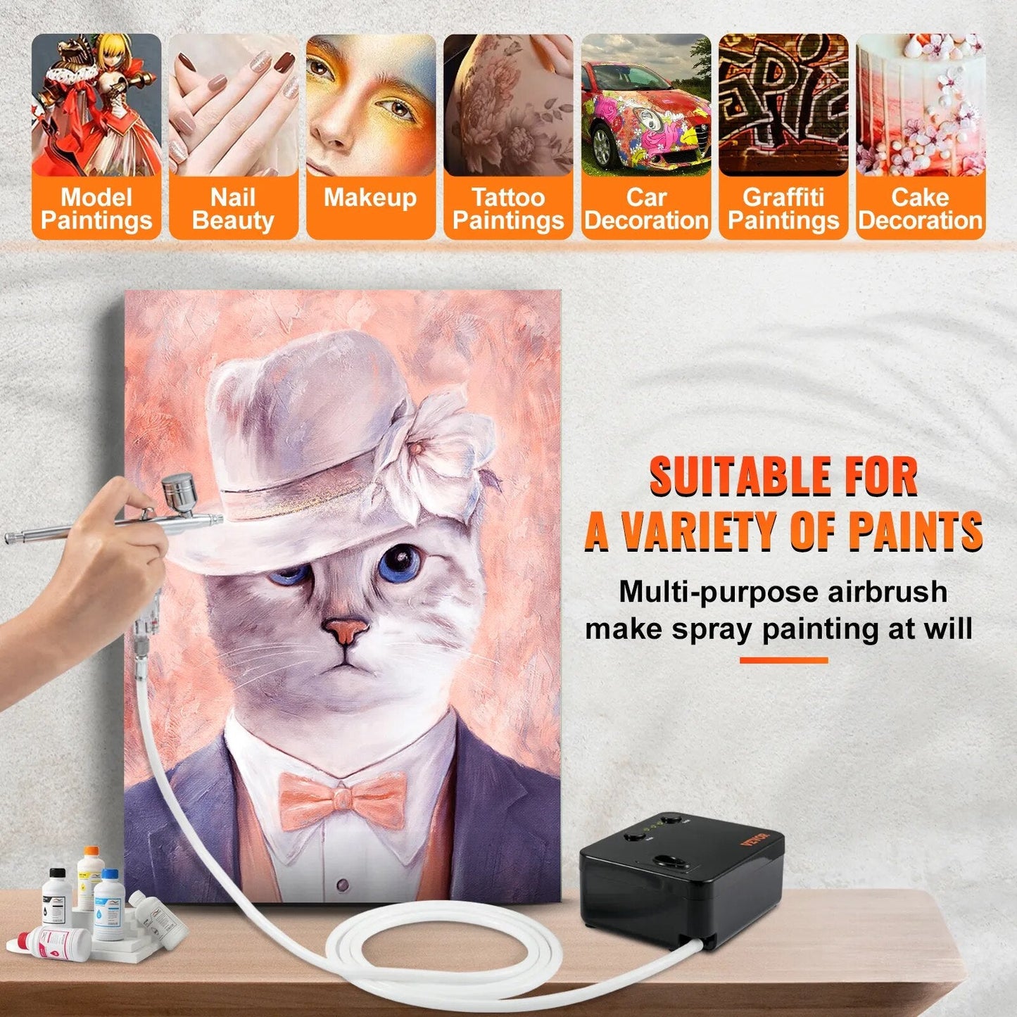 VEVOR Dual-Action Airbrush Kit with 30PSI High-Pressure Auto Start/Stop Control