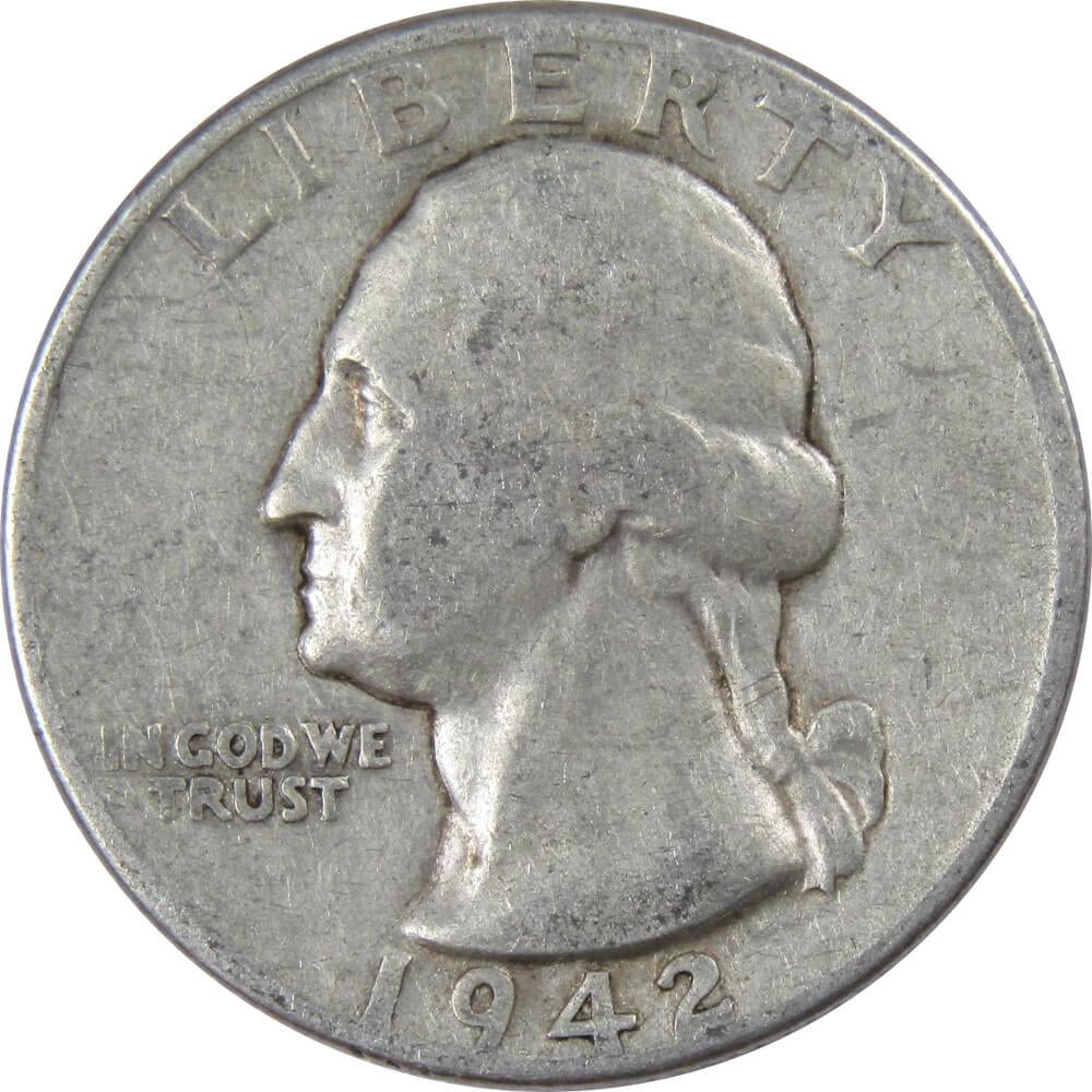 1942 Washington Quarter AG About Good 90% Silver 25c US Coin Collectible image 0