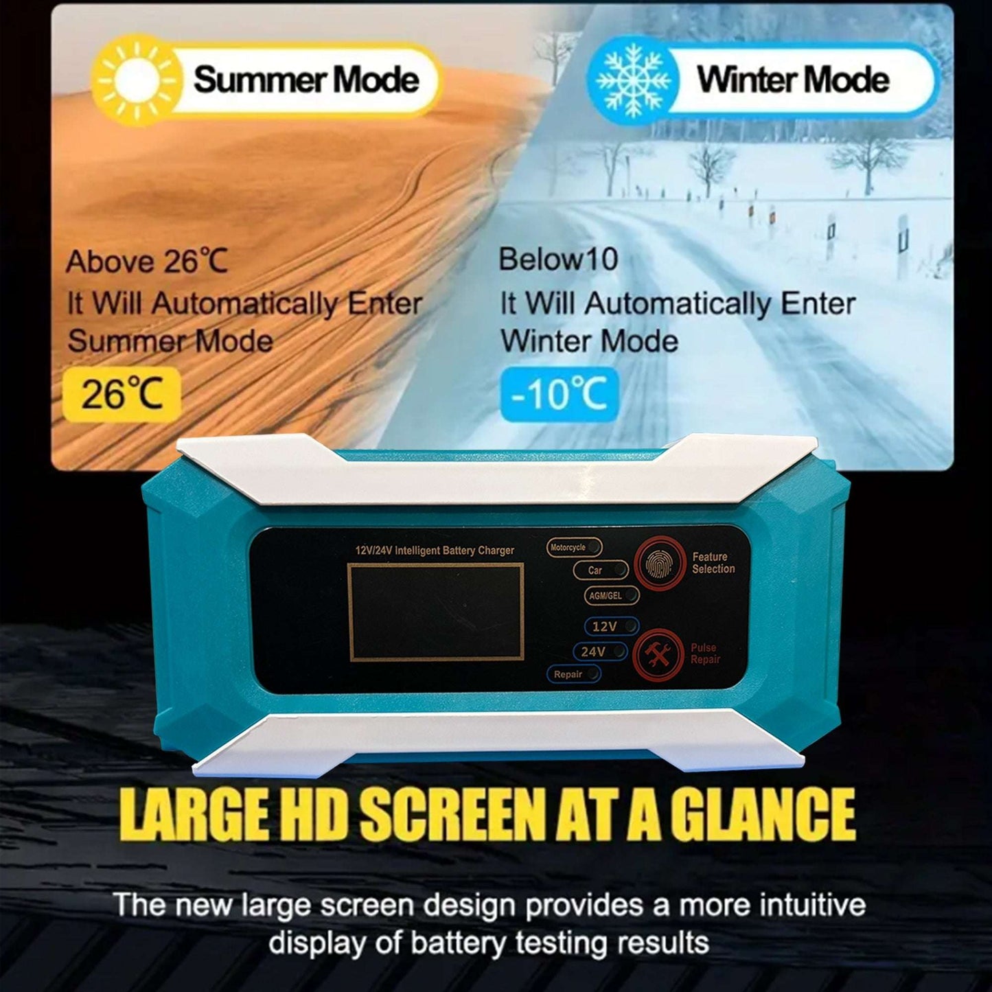 Battery Charger 12V/24V 4/8-Amp Smart Car Battery Charger with Battery Maintain