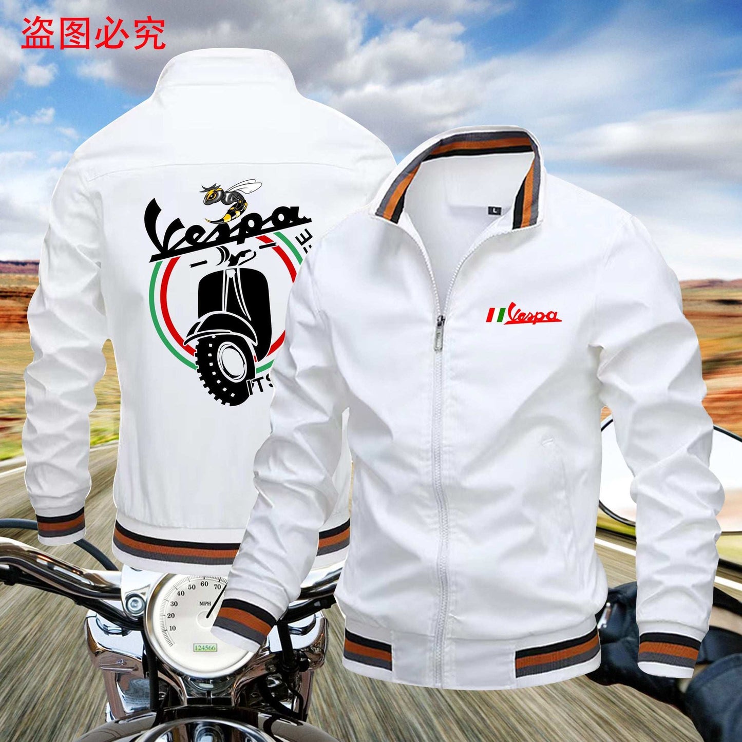 2024 New Men's Casual Motion Jacket Vespa Motorcycle Logo Printed Windproof Sta