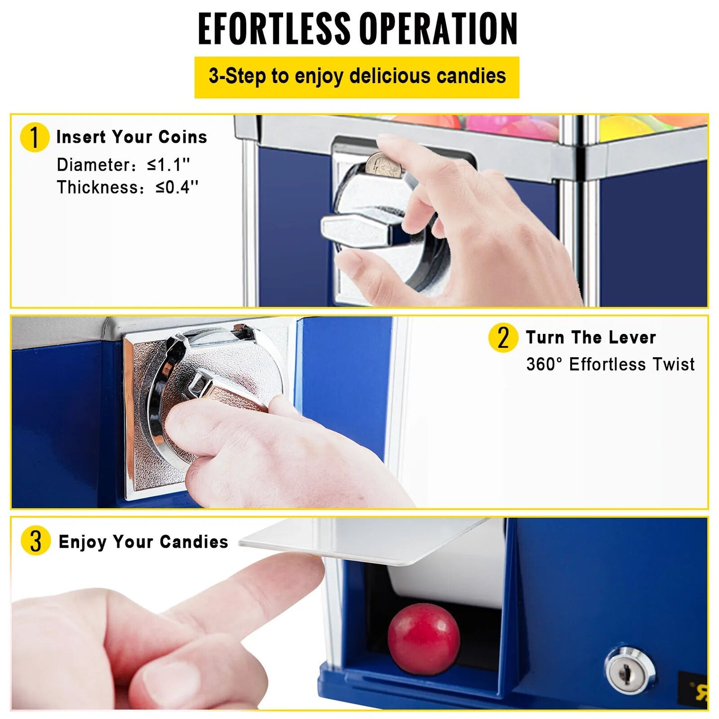 VEVOR 25.2 In Gumball Dispenser Height Candy Machine Huge Load Capacity Vintage image 5