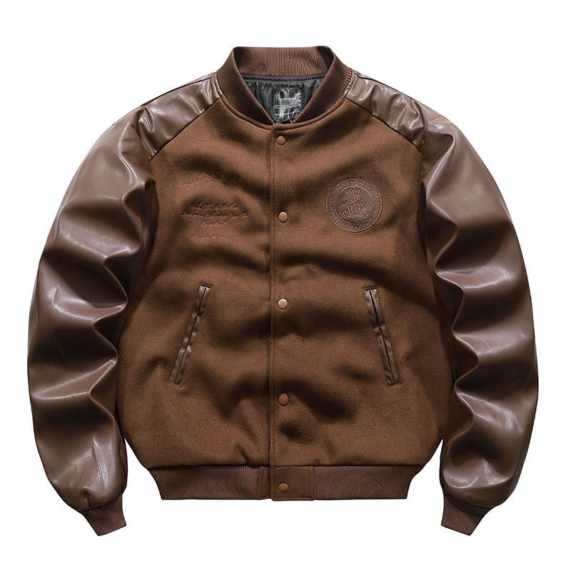Arens Techwear Vintage Leather Woolen Patchwork Pilot Jacket Menplicin