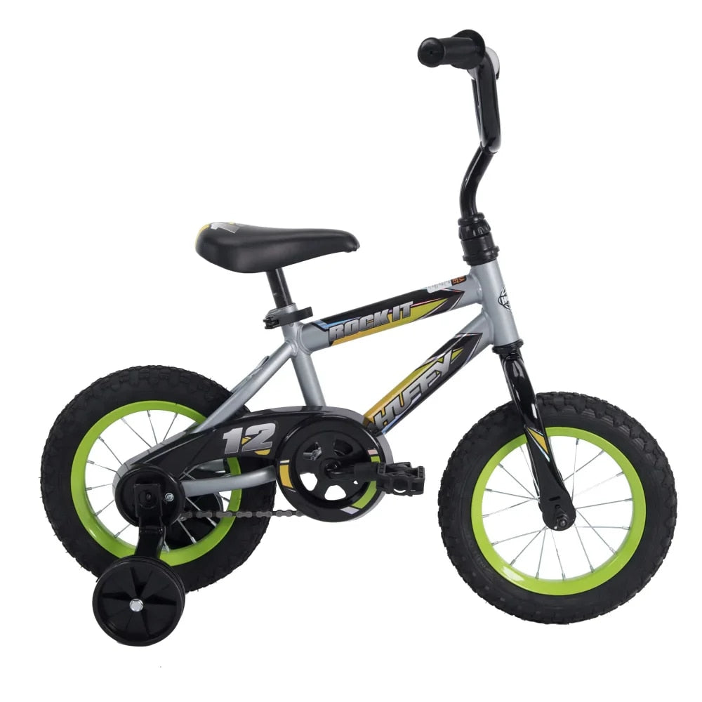 12" Rock It Boys Bike - Silver Matte And Lime Green