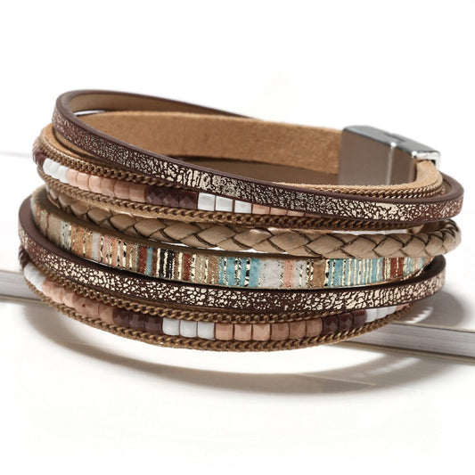 ZG Multilayer Brown Leather Bracelet For Women Fashion Creative Bohemian Hand W