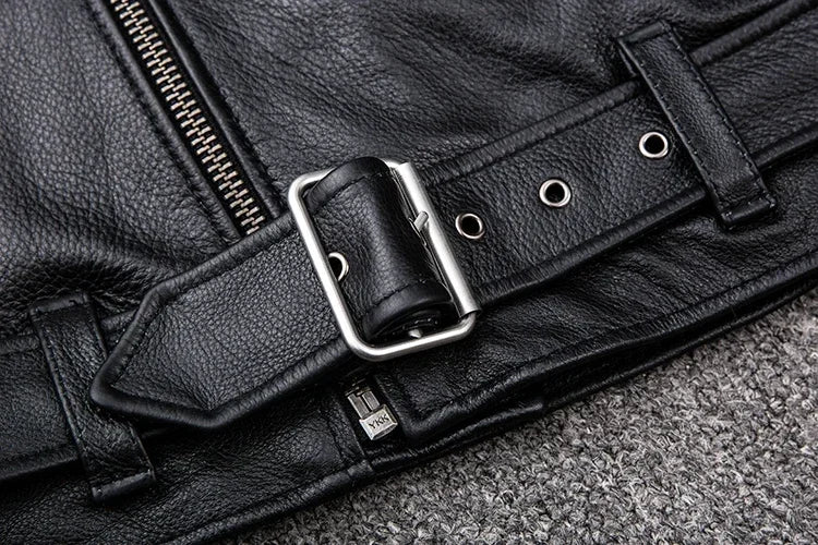 Spring Classical Motorcycle oblique zipper Jackets Men Leather Jacket Natural C image 5