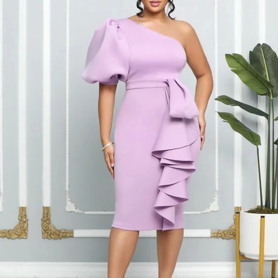 Plus Size Dress for Women Short Sleeve Slim Midi Dress 2023 Summer Pink