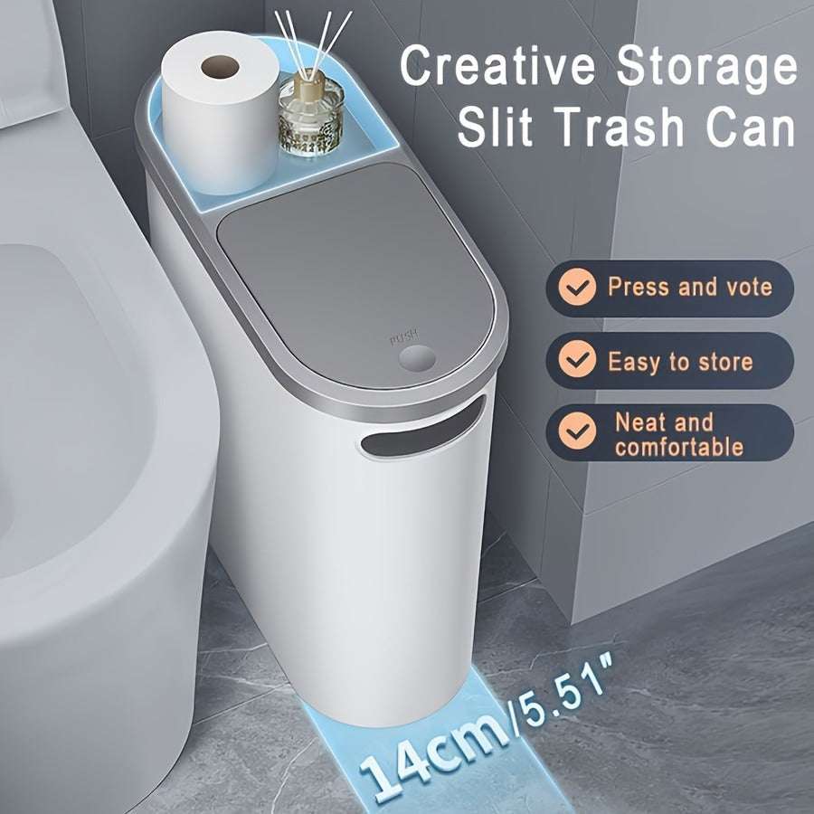 2/1 Pack Bathroom Trash Can, Small and Durable Plastic Trash Can with Built-in