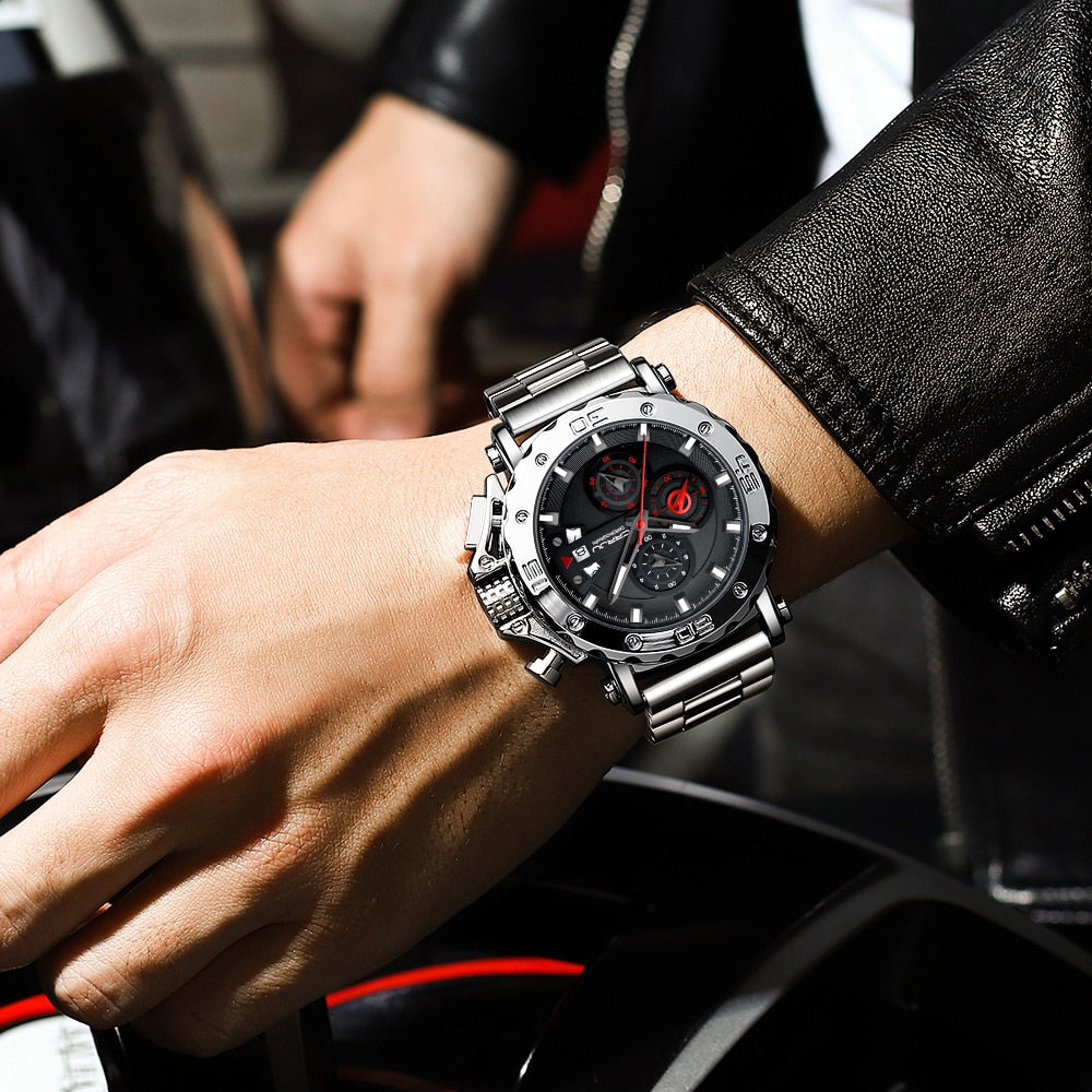 CRRJU Watch for Men Top Brand Luxury Big Dial Stainless Steel Waterproof Chrono image 6